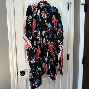 Colorful floral Kimono caftan swim coverup one size moss rose